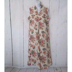 April Cornell Dress S Small Cream Floral Maxi Prairie Cottagecore Sleeveless